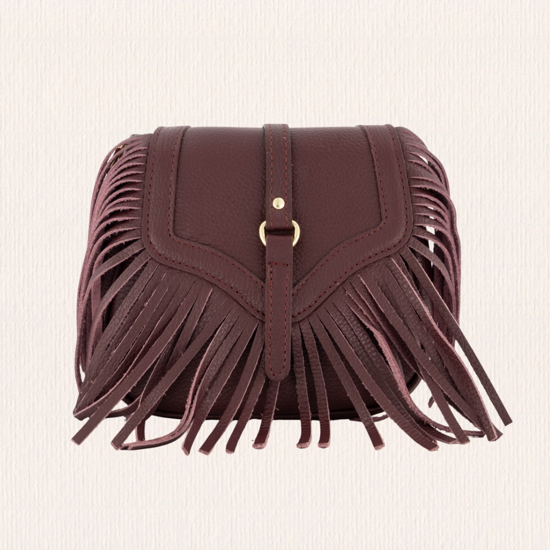 Leren crossbodytas met franjes bordeaux