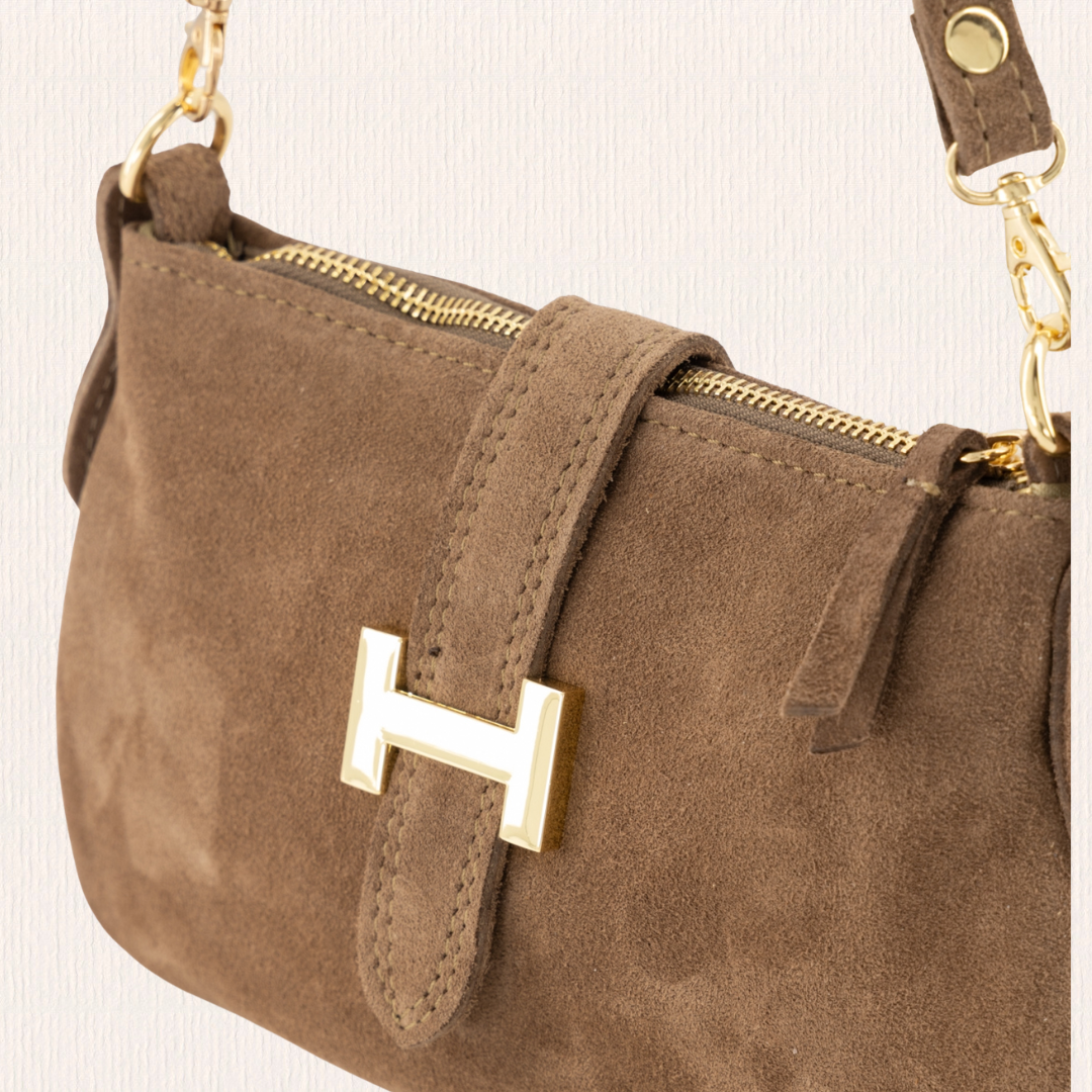 Leren handtasje met gouden detail taupe