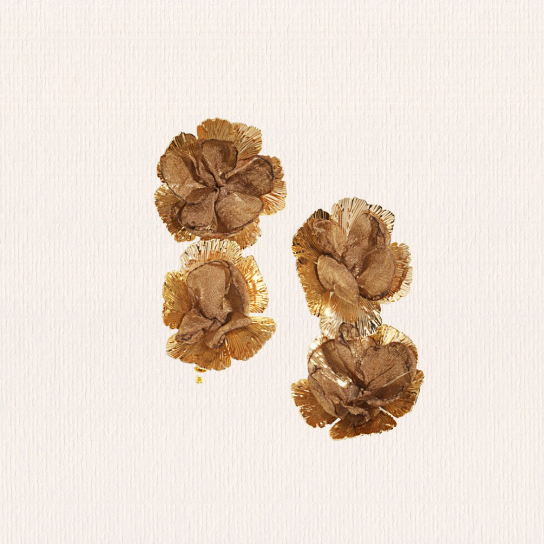 Bloemenoorbellen stof - bruin