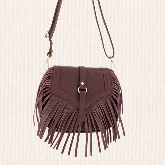 Leren crossbodytas met franjes bordeaux