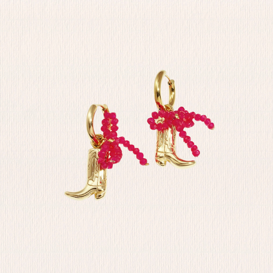Oorbellen cowboylaars met roze strik