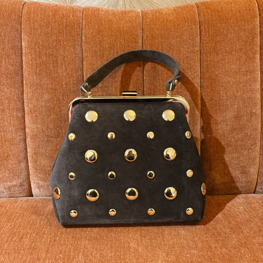 Donkerbruine suede handtas met studs