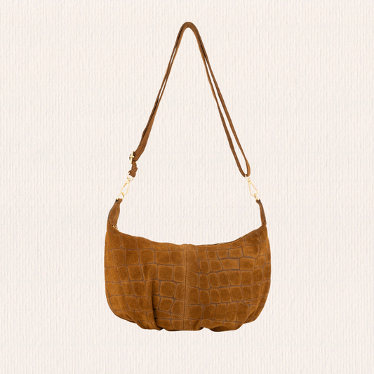 Cognac tas met crocoprint