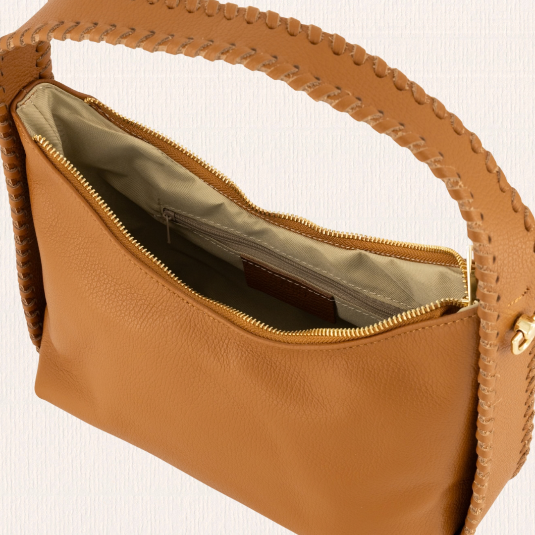 Handtasje met ruffelrandje cognac