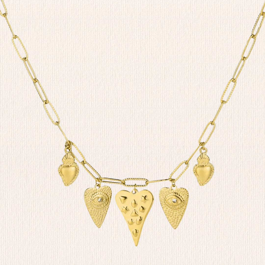 Schakelketting met hartjes bedeltjes