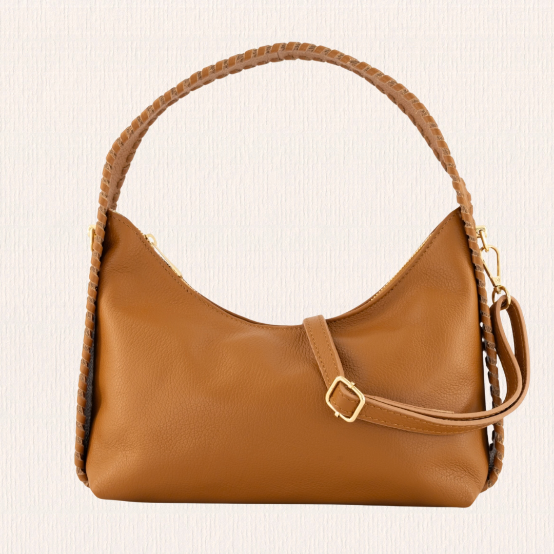 Handtasje met ruffelrandje cognac