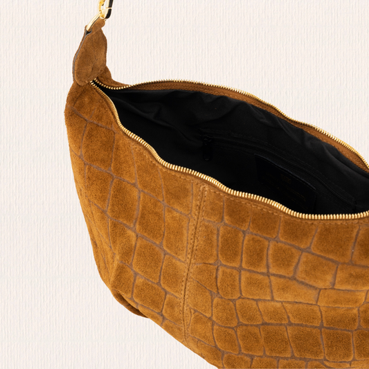 Cognac tas met crocoprint