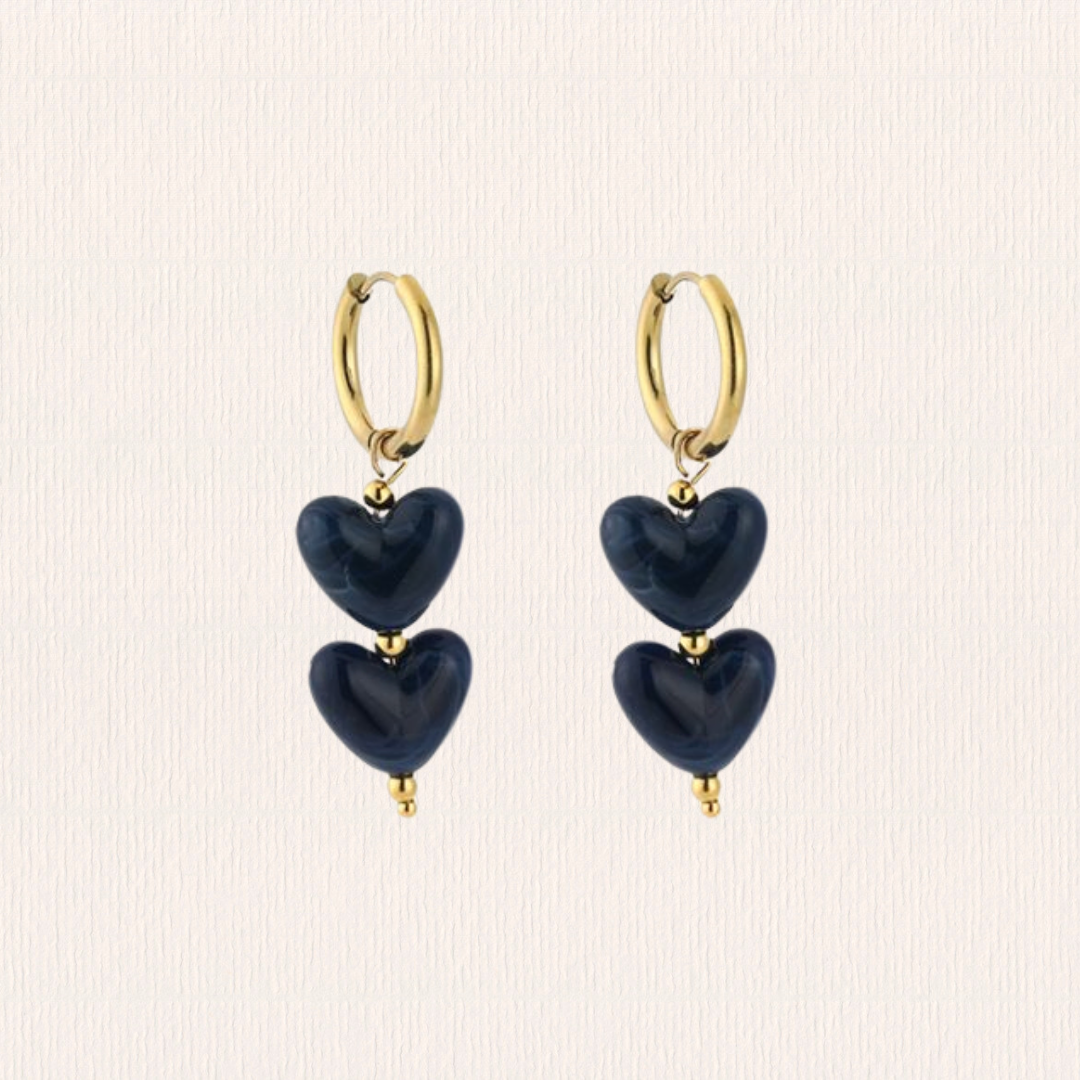 Oorbellen dubbele hart donkerblauw