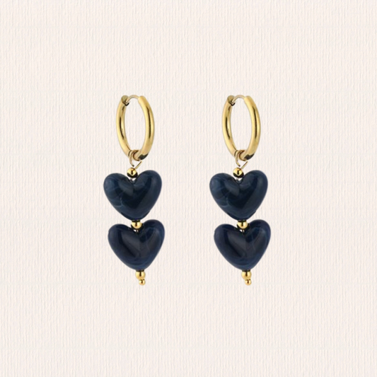 Oorbellen dubbele hart donkerblauw