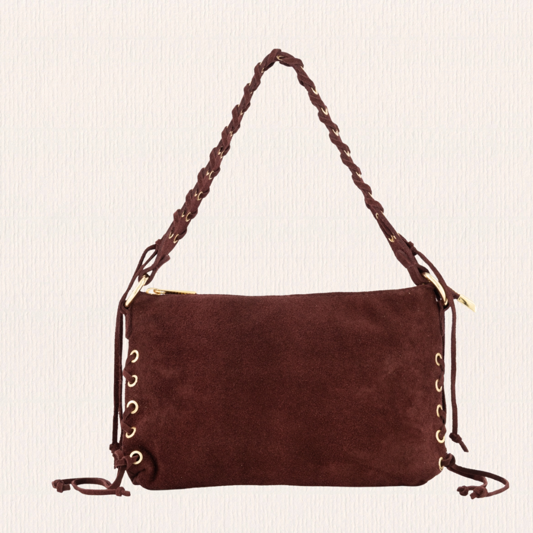 Suede schoudertas met franjes bordeaux