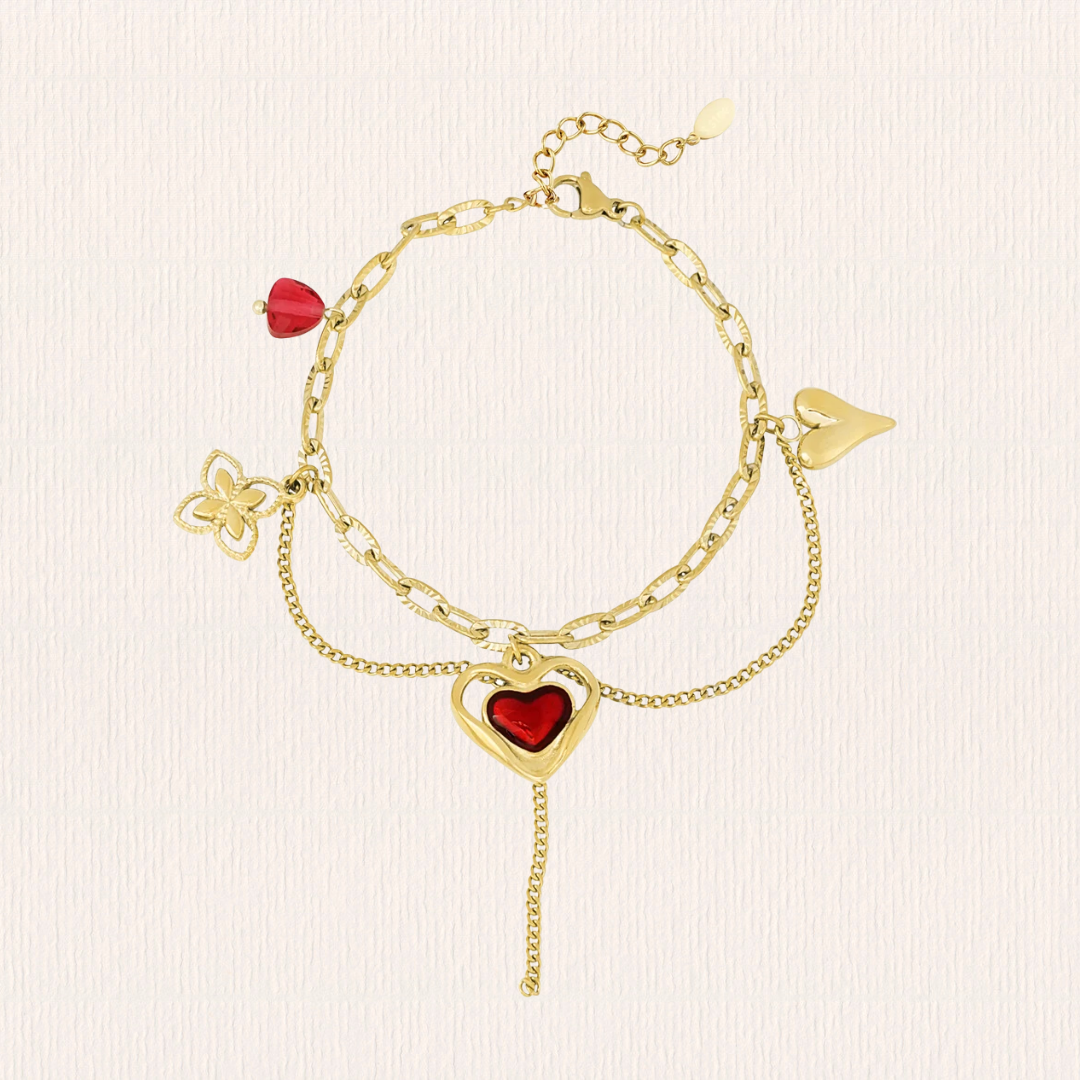 Armband rode hartjes