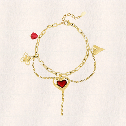 Armband rode hartjes