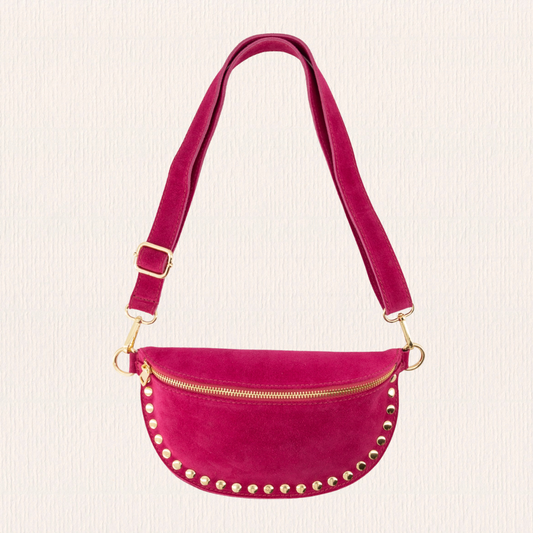 Suède heuptas met studs fuchsia