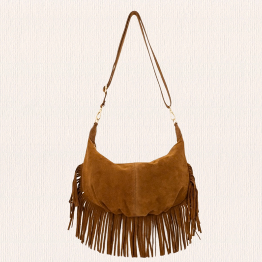 Cognac tas met franjes
