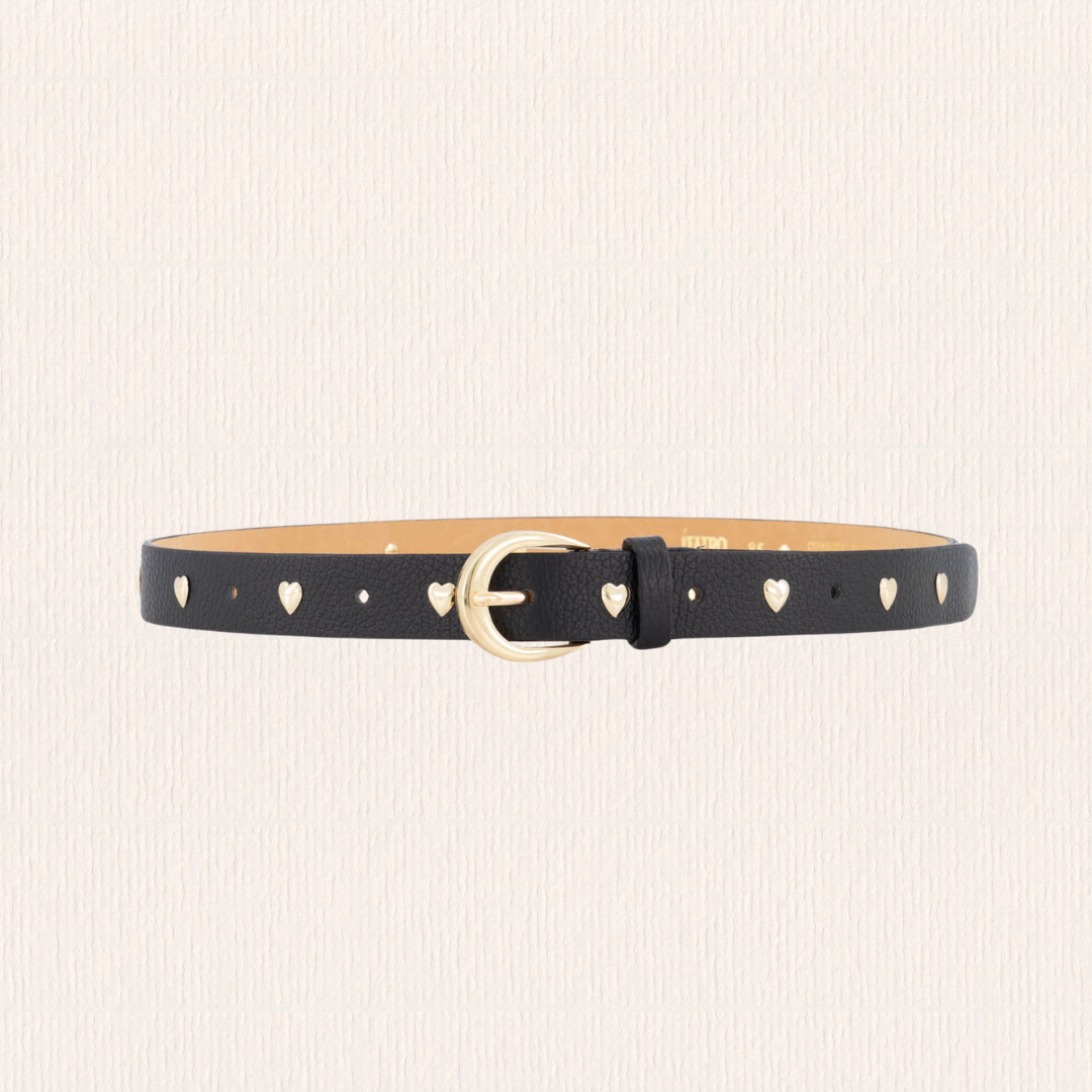 Leren riem met hartjes studs zwart