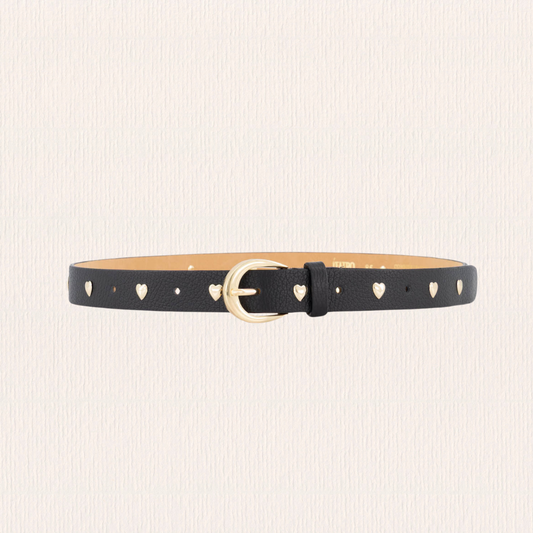Leren riem met hartjes studs zwart