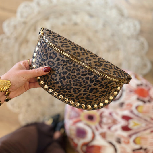 Suède heuptas met studs panterprint