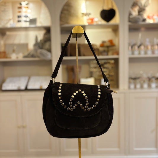 Donkerbruine schoudertas met studs
