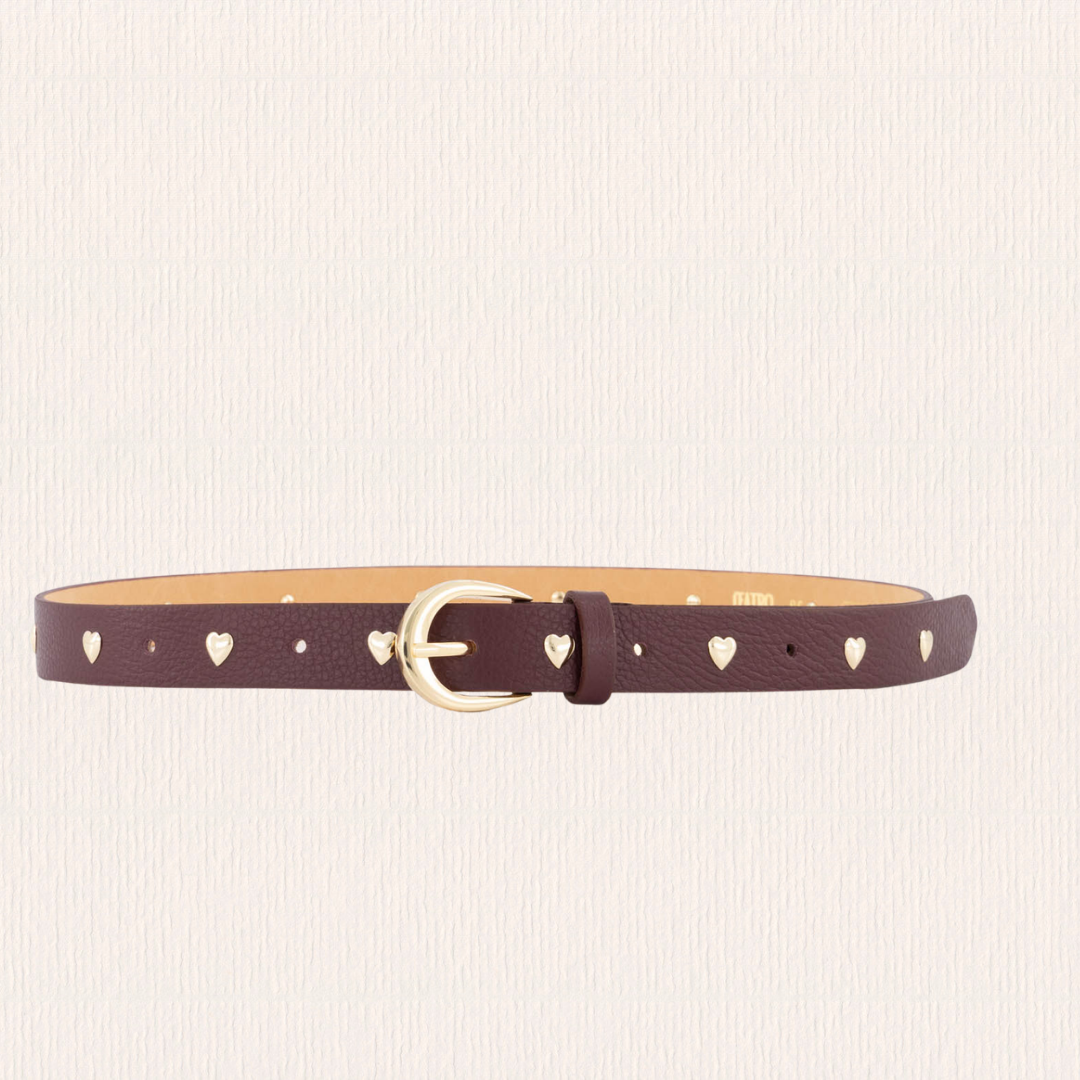 Leren riem met hartjes studs bordeaux