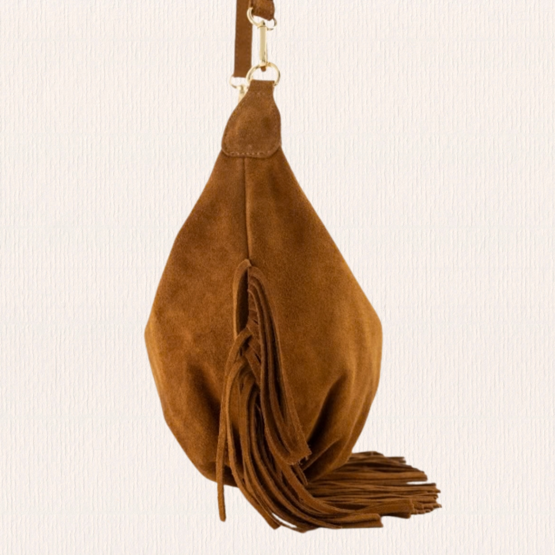 Cognac tas met franjes