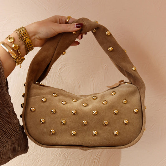 Suède handtas met gouden studs