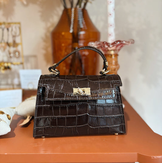 Leren handtas met croco lakaccent