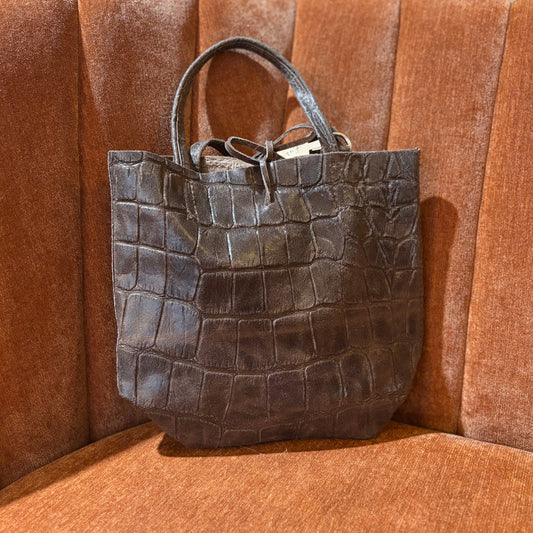 Leren mini shopper in croco uitvoering