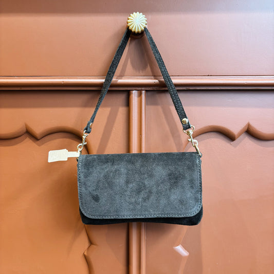 Donkerbruine suede clutch