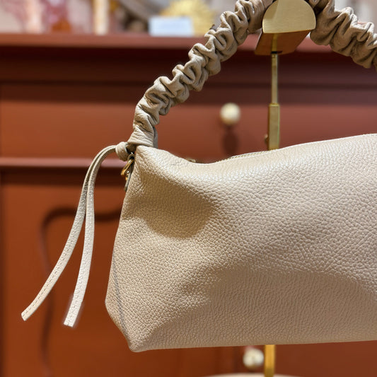 Beige leren handtasje