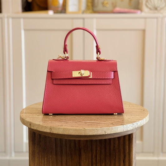 Leren handtas met gouden slotje roze