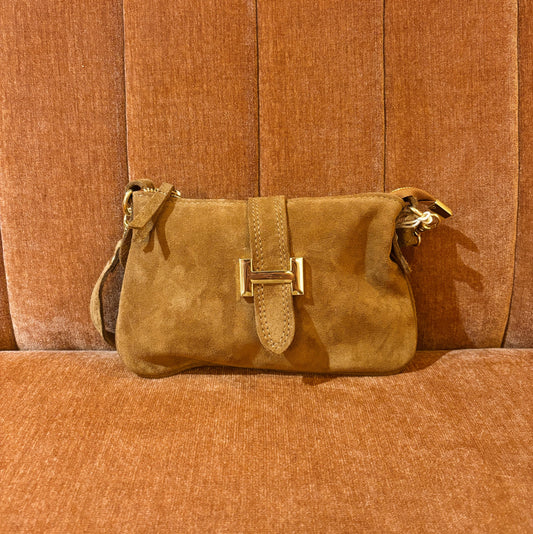 Leren handtasje met gouden detail cognac