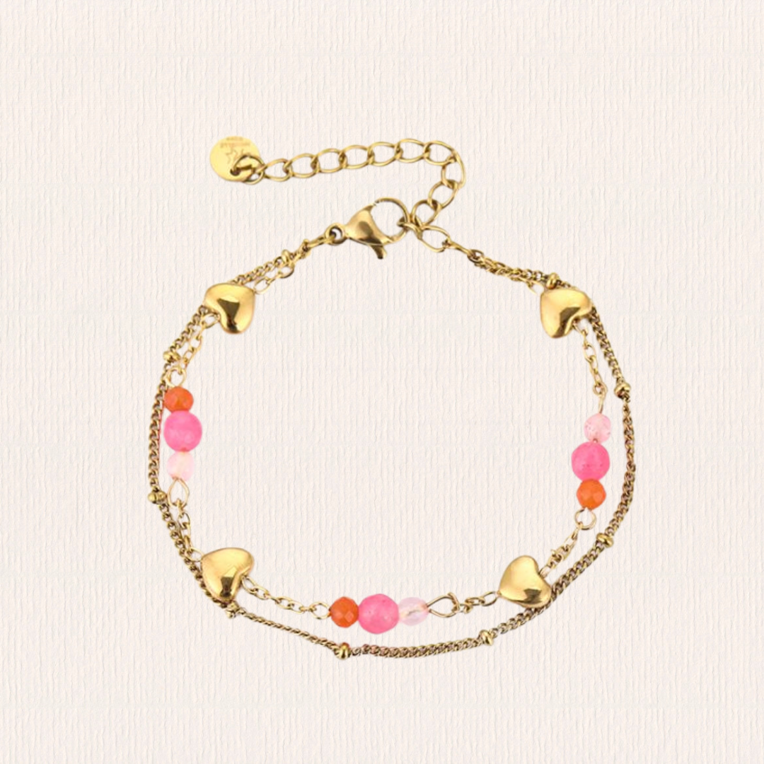 Dubbele armband met roze kraaltjes