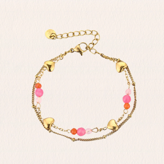 Dubbele armband met roze kraaltjes